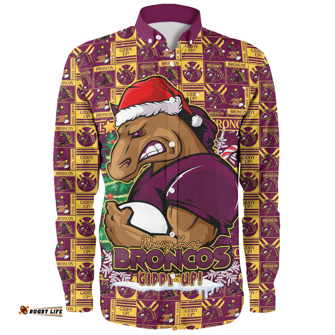 Amazing Aussie Brisbane Broncos Merry Ugly Christmas Comic Style Long Sleeve Shirt