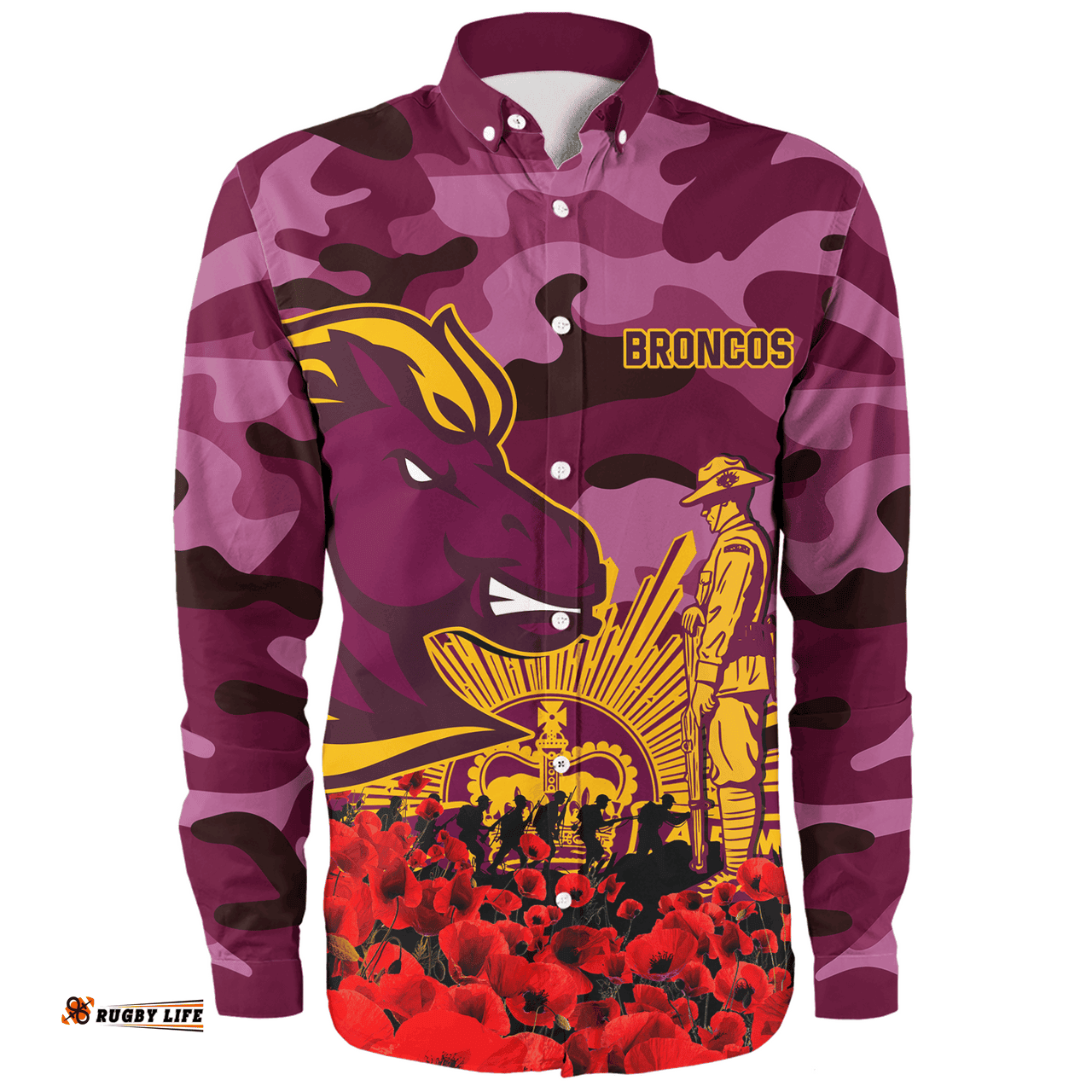Amazing Aussie Brisbane Broncos Brisbane Broncos Anzac Day Lest We Forget Long Sleeve Shirt
