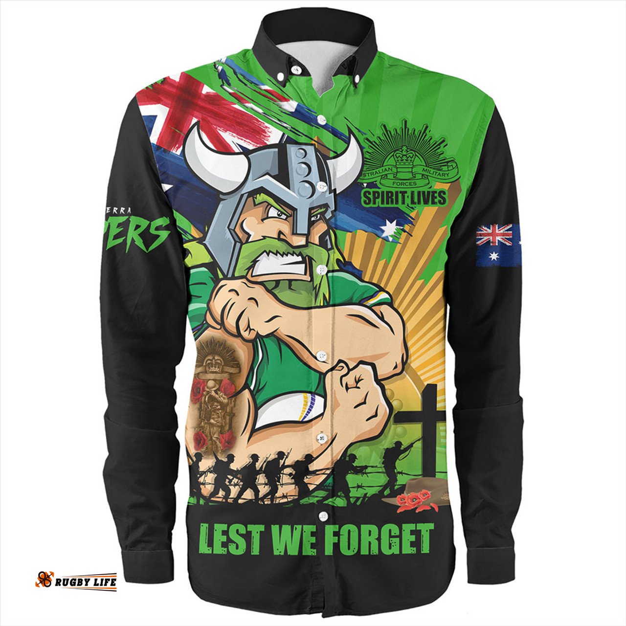 Amazing Aussie Canberra Raiders Fearless ANZAC Defender Long Sleeve Shirt