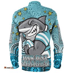 Amazing Aussie Cronulla Sutherland Sharks Custom Custom With Aboriginal Inspired Style Of Dot Painting Patterns Long Sleeve Shirt