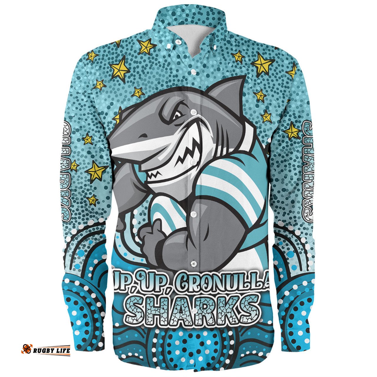 Amazing Aussie Cronulla Sutherland Sharks Custom Custom With Aboriginal Inspired Style Of Dot Painting Patterns Long Sleeve Shirt