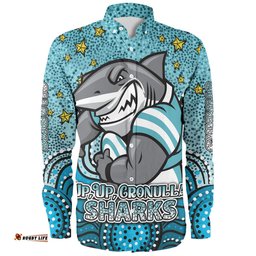 Amazing Aussie Cronulla Sutherland Sharks Custom Custom With Aboriginal Inspired Style Of Dot Painting Patterns Long Sleeve Shirt