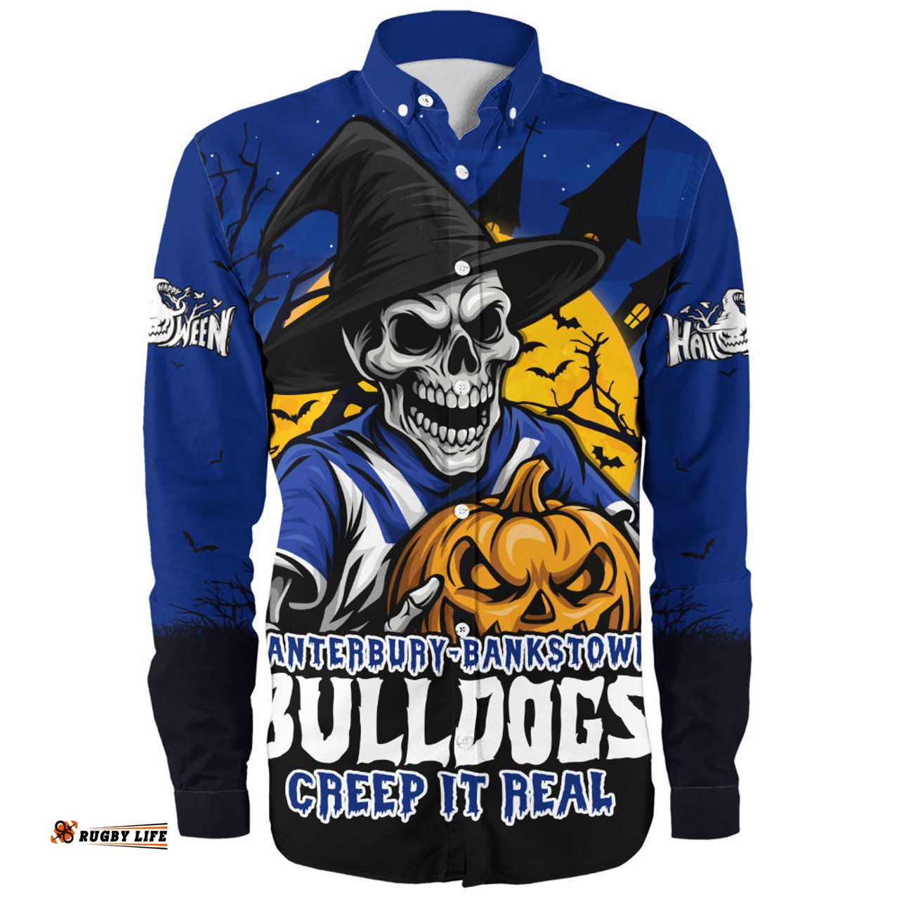 Amazing Aussie Canterbury Bankstown Bulldogs Dark Moon Rugby Halloween Battle Edition Long Sleeve Shirt