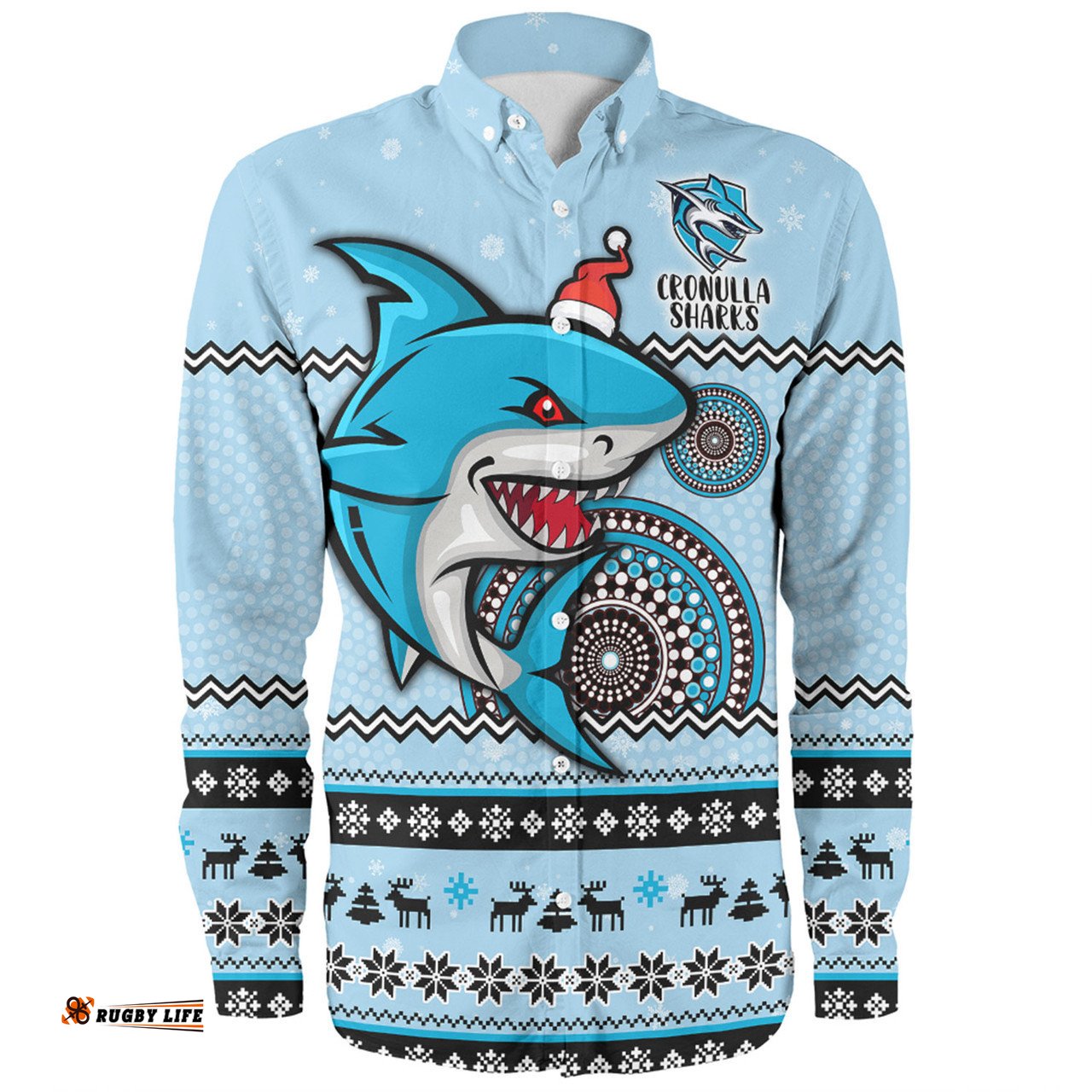Amazing Aussie Cronulla Sutherland Sharks Christmas Custom Ugly Xmas And Aboriginal Patterns For Die Hard Fan Long Sleeve Shirt