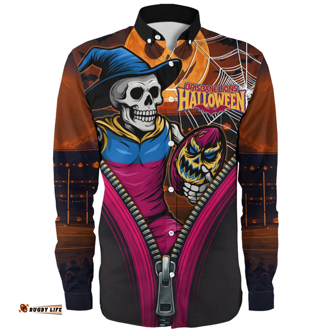 Amazing Aussie Brisbane Lions Halloween Night Reaper Zipper Long Sleeve Shirt