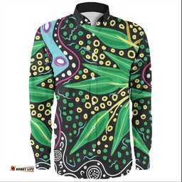 Amazing Aussie Australia Wattle Leavess Aboriginal Dot Art And Wattle Leavess Long Sleeve Shirt