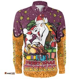 Amazing Aussie Brisbane Broncos Christmas Custom Merry Christmas Our Beloved Team With Aboriginal Dot Art Pattern Long Sleeve Shirt