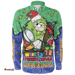 Amazing Aussie Canberra Raiders Christmas Custom Merry Christmas Our Beloved Team With Aboriginal Dot Art Pattern Long Sleeve Shirt