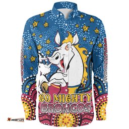 Amazing Aussie Brisbane Broncos Custom Custom With Aboriginal Inspired Style Of Dot Painting Patterns Long Sleeve Shirt