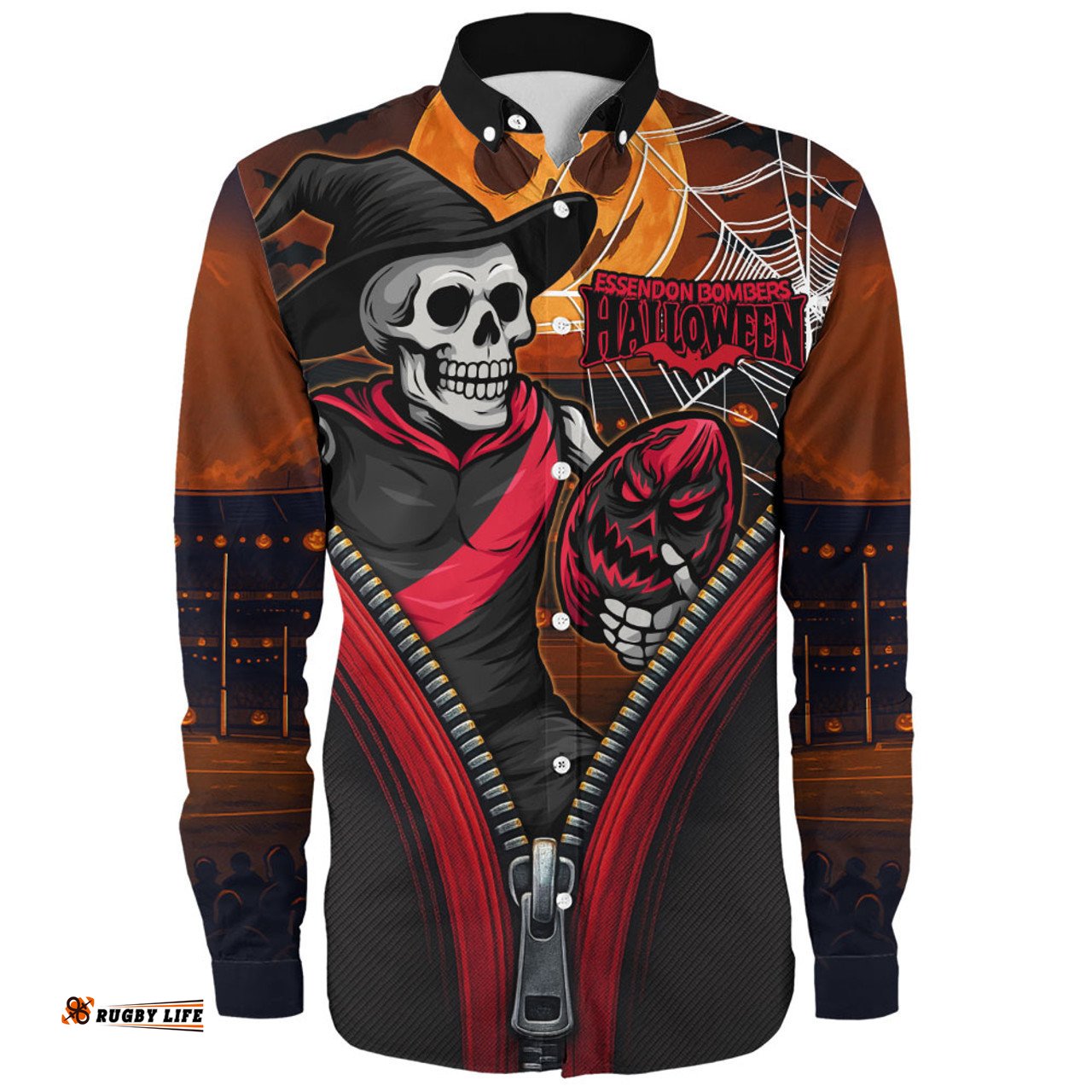 Amazing Aussie Essendon Halloween Night Reaper Zipper Long Sleeve Shirt