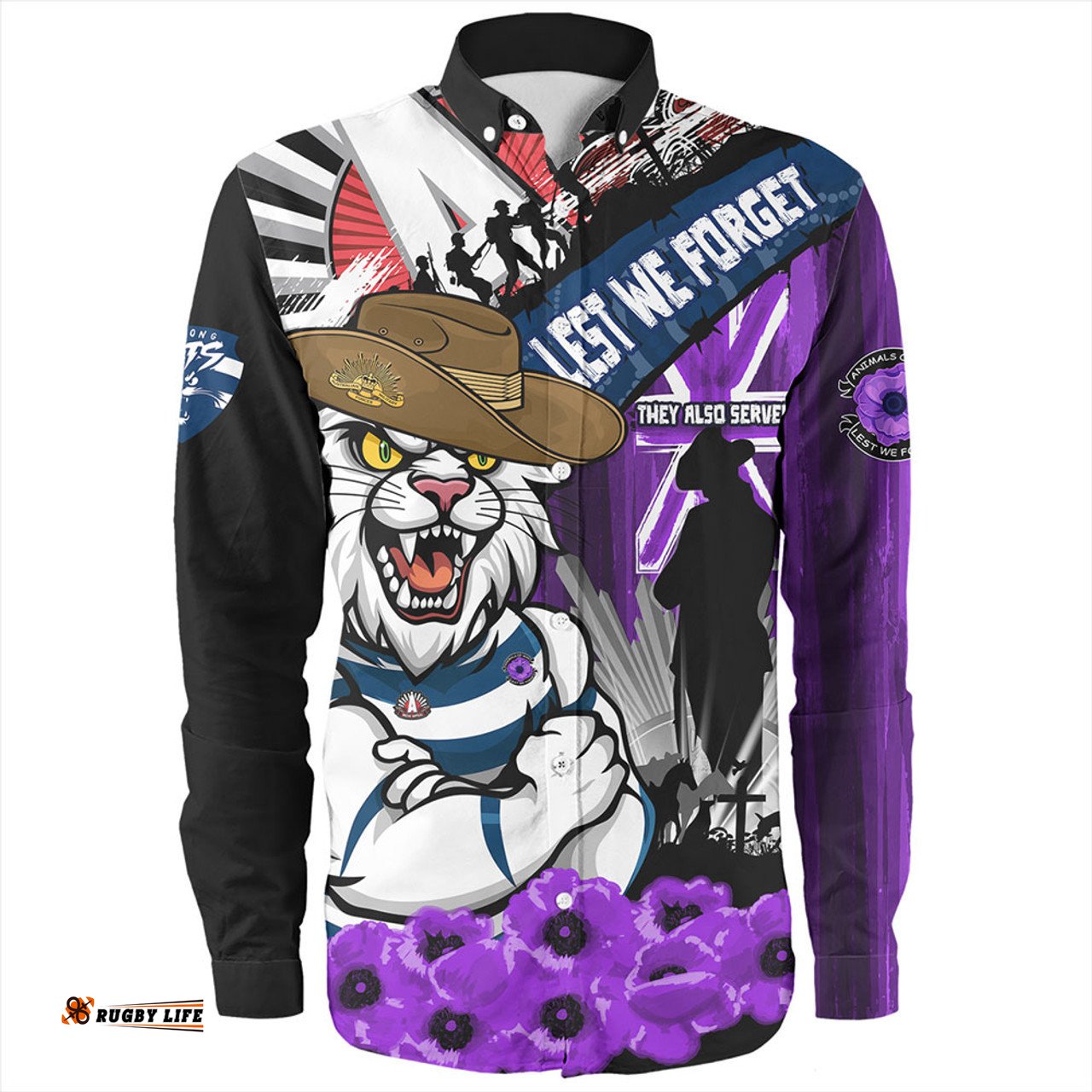 Amazing Aussie Geelong Cats ANZAC Day Honor Purple Valor And Spirit Long Sleeve Shirt