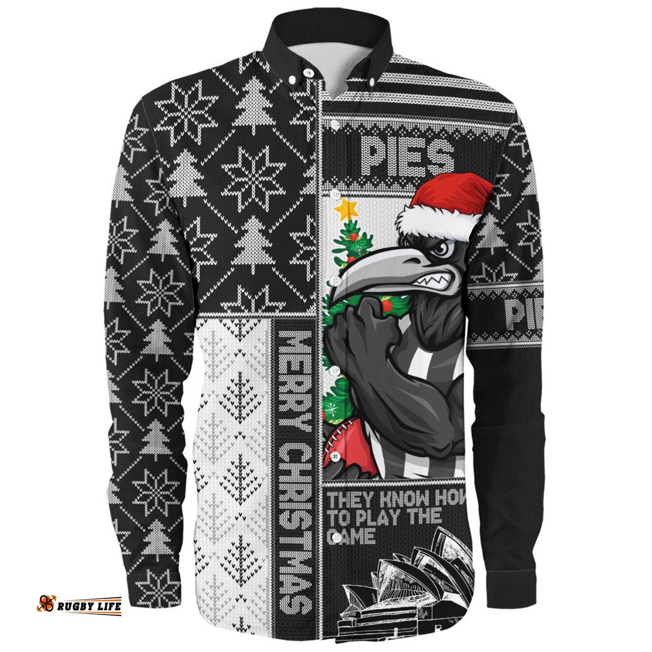 Amazing Aussie Collingwood Merry Christmas Knit Style Festive Spirit Long Sleeve Shirt