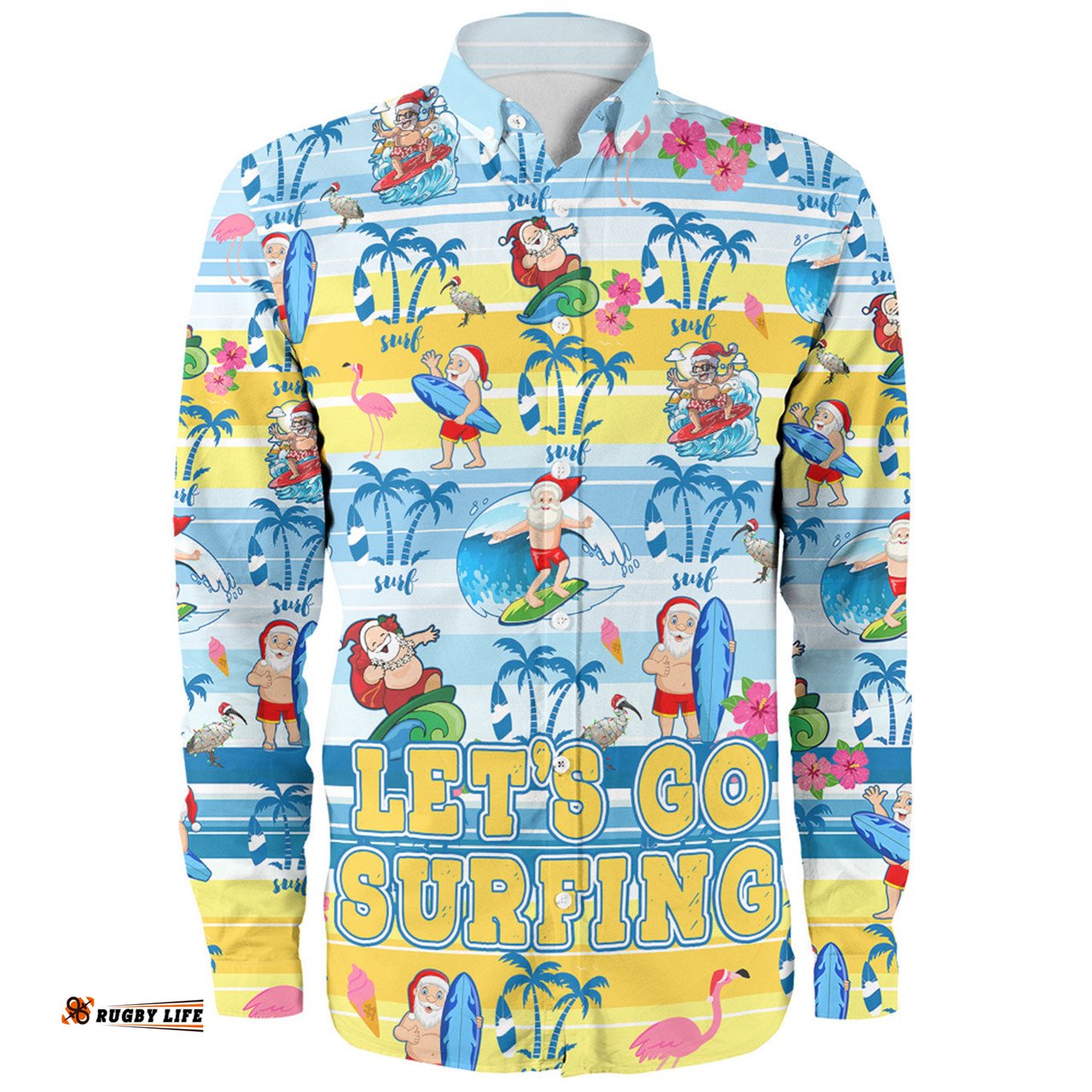 Amazing Aussie Australia Surfing Christmas Tropical Santa Let's Go Surfing Long Sleeve Shirt