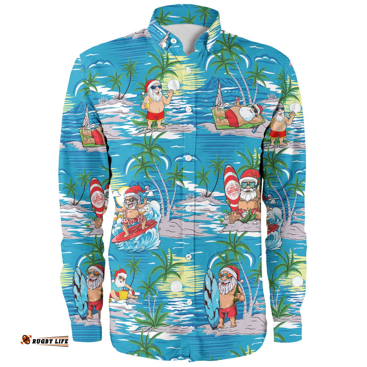 Amazing Aussie Australia Surfing Christmas Tropical Santa Surfing Funny Long Sleeve Shirt