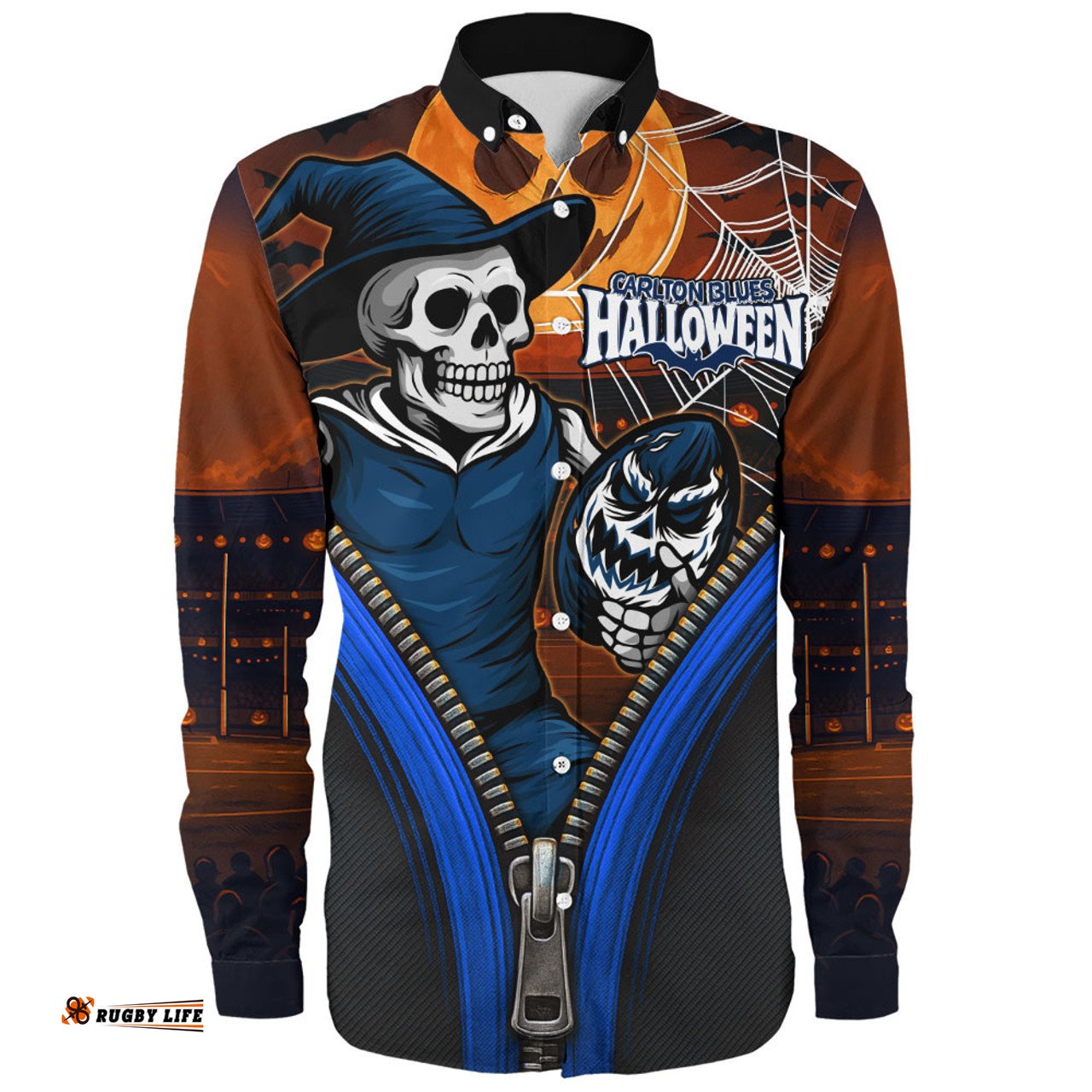 Amazing Aussie Carlton Halloween Night Reaper Zipper Long Sleeve Shirt