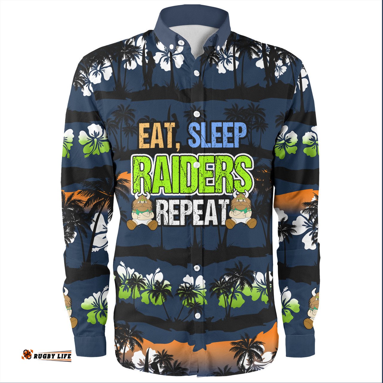 Amazing Aussie Canberra Raiders Eat Sleep Repeat With Tropical Patterns Long Sleeve Shirt