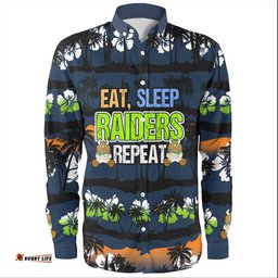 Amazing Aussie Canberra Raiders Eat Sleep Repeat With Tropical Patterns Long Sleeve Shirt