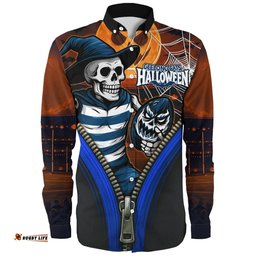 Amazing Aussie Geelong Cats Halloween Night Reaper Zipper Long Sleeve Shirt
