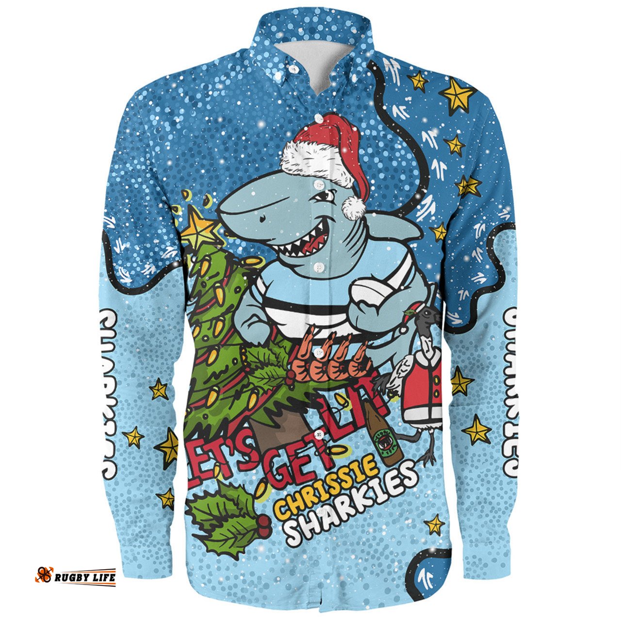 Amazing Aussie Cronulla Sutherland Sharks Christmas Custom Let's Get Lit Chrisse Pressie Long Sleeve Shirt
