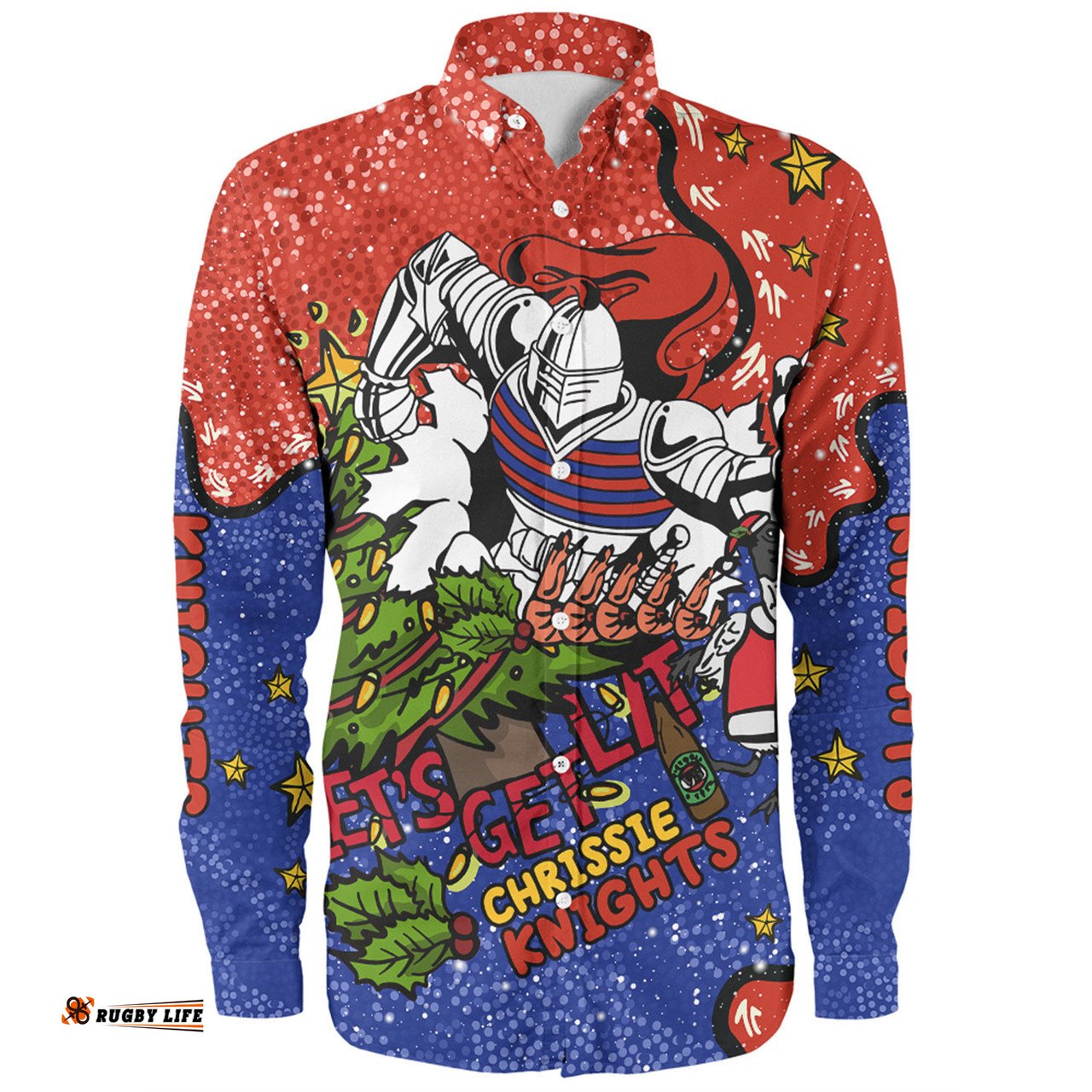 Amazing Aussie Newcastle Knights Christmas Custom Let's Get Lit Chrisse Pressie Long Sleeve Shirt
