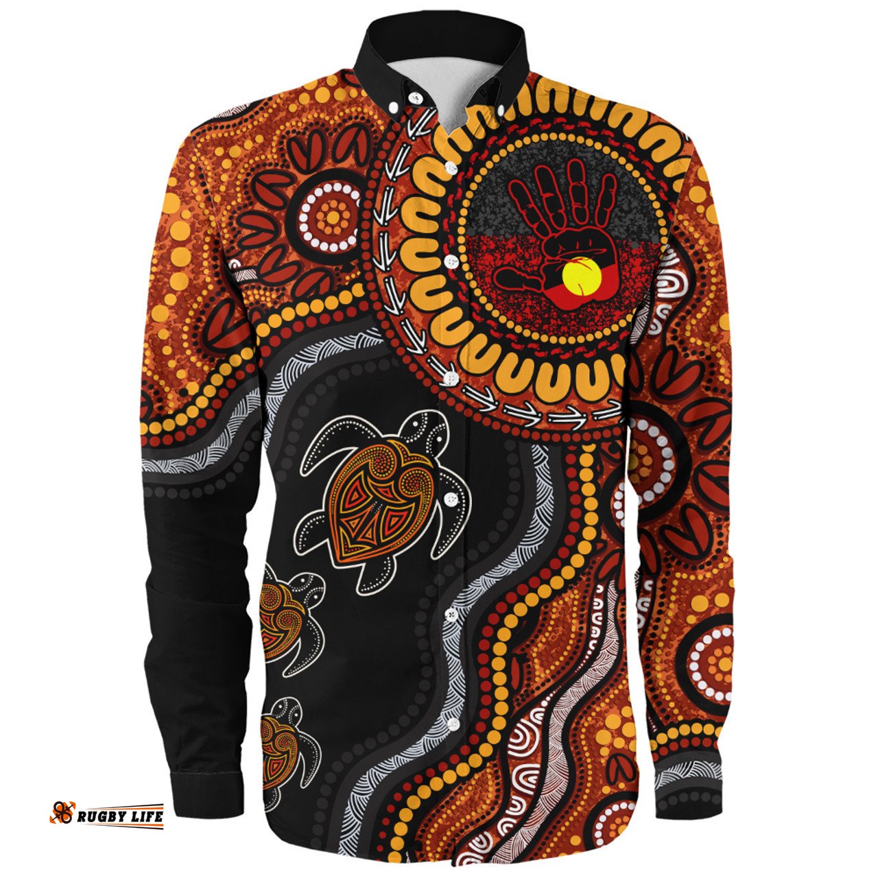 Amazing Aussie Indigenous Australian Aboriginal Hand Of The Land Heart Of The Sea Long Sleeve Shirt