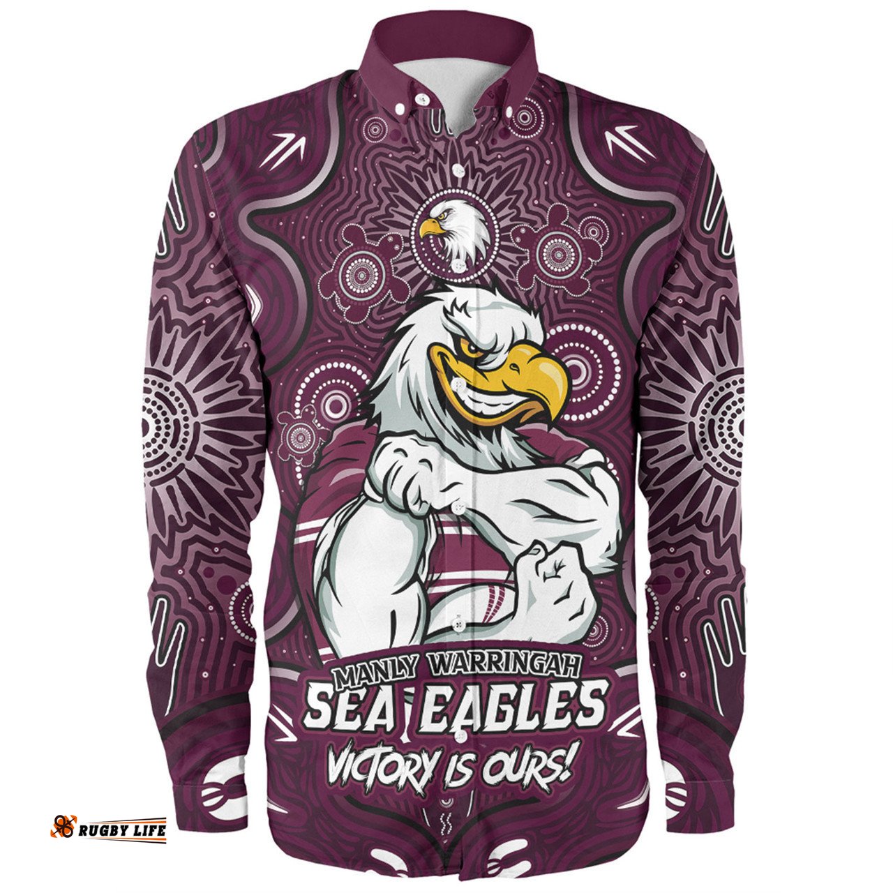 Amazing Aussie Manly Warringah Sea Eagles Aboriginal Pattern Inspired Victory Is Ours Long Sleeve Shirt