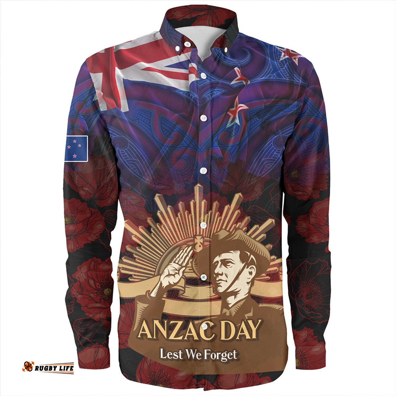 Amazing Aussie New Zealand Warriors Anzac Day Customs Soldier Maori Patternss Long Sleeve Shirt