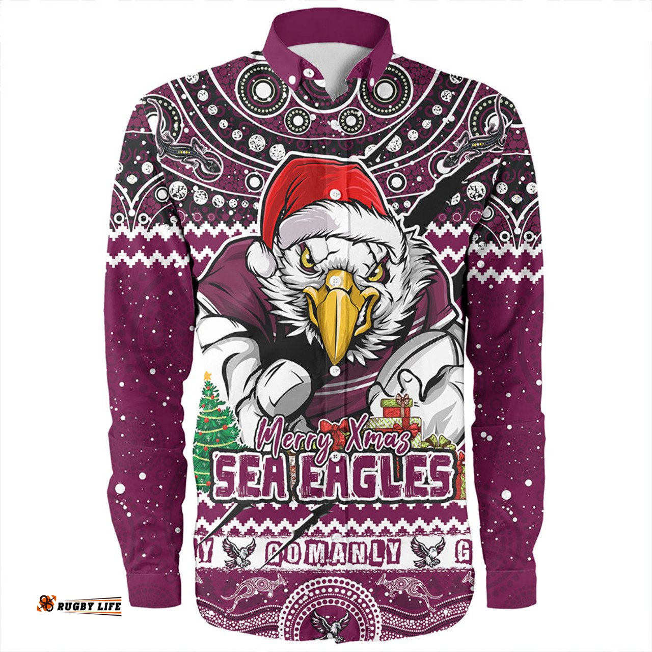 Amazing Aussie Manly Warringah Sea Eagles Aboriginal Xmas Special Ugly Christmas Style Long Sleeve Shirt