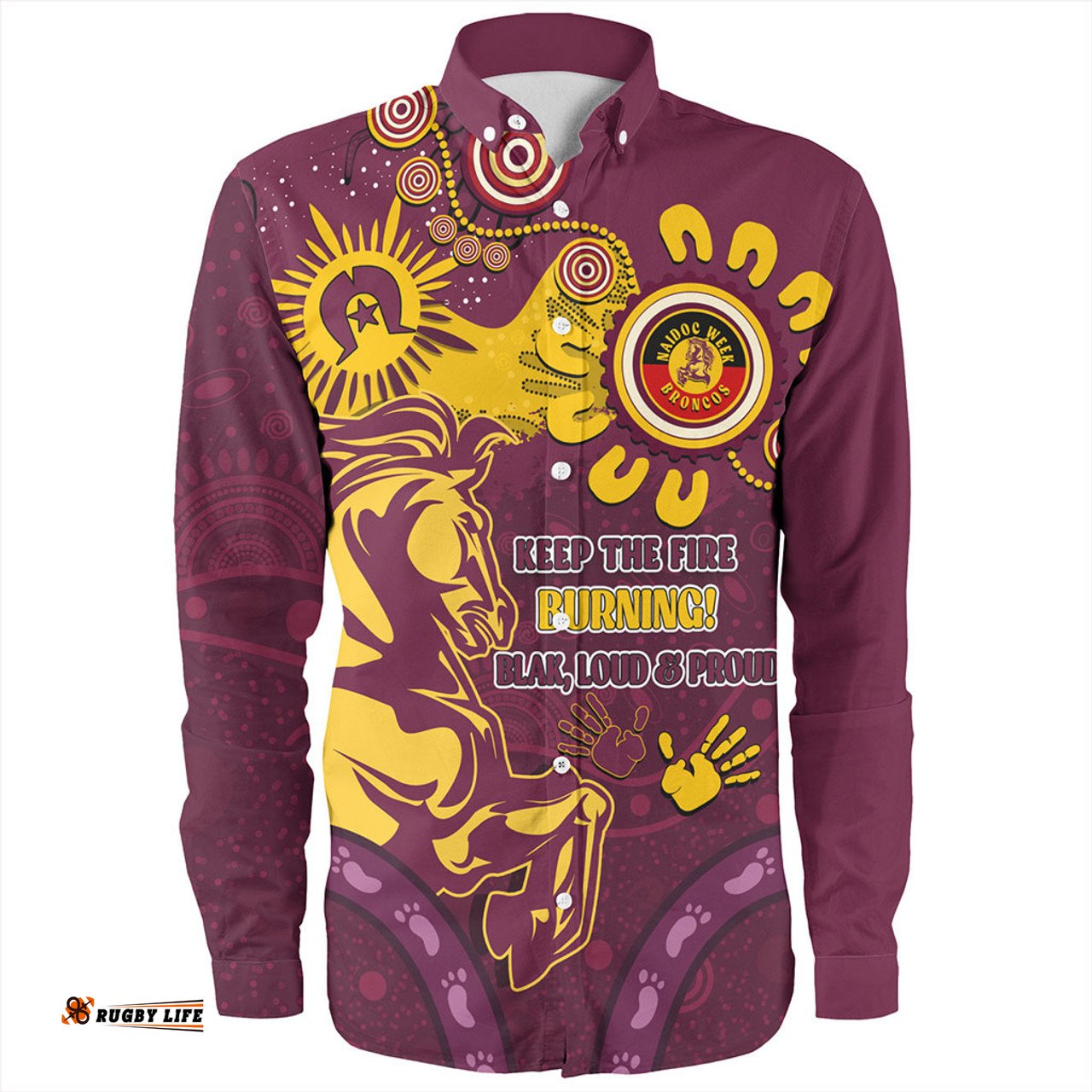 Amazing Aussie Brisbane Broncos Aboriginal Indigenous Naidoc Week Dreamtime Dot Painting With Flag Long Sleeve Shirt