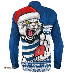 Amazing Aussie Geelong Cats Merry Christmas Down Under Footy Power Style Long Sleeve Shirt