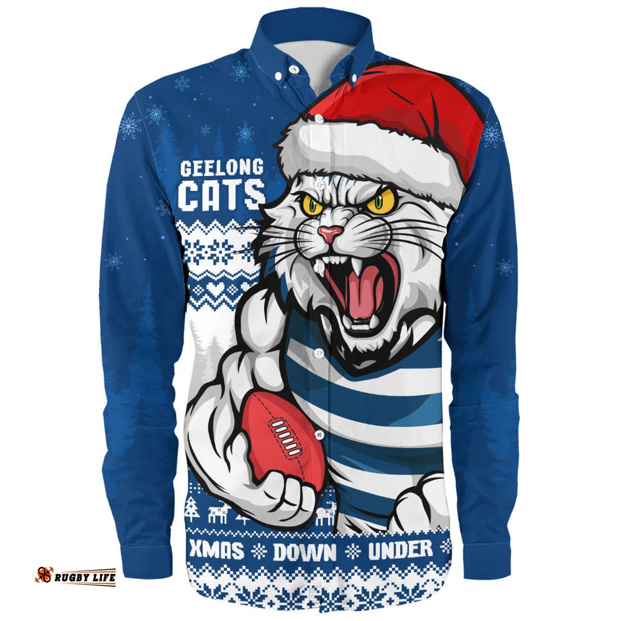 Amazing Aussie Geelong Cats Merry Christmas Down Under Footy Power Style Long Sleeve Shirt