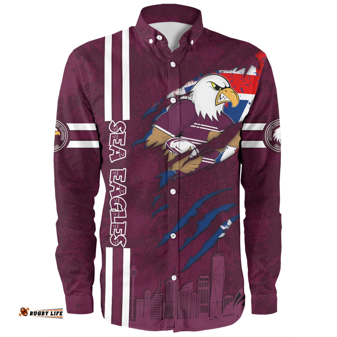 Amazing Aussie Manly Warringah Sea Eagles Happy Australia Day Flag Scratch Style Long Sleeve Shirt