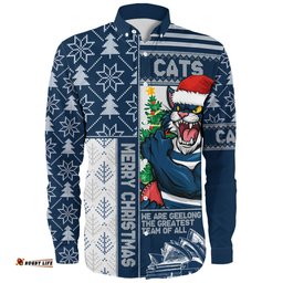 Amazing Aussie Geelong Cats Merry Christmas Knit Style Festive Spirit Long Sleeve Shirt