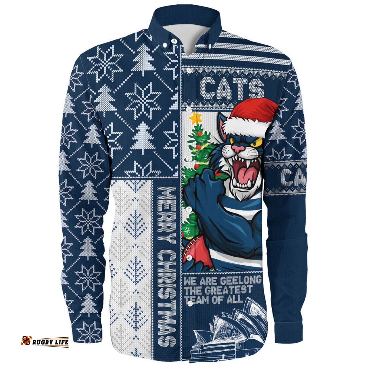 Amazing Aussie Geelong Cats Merry Christmas Knit Style Festive Spirit Long Sleeve Shirt