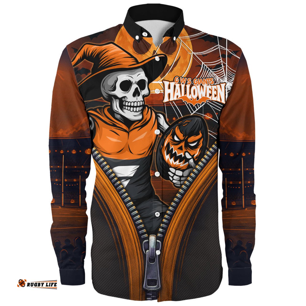 Amazing Aussie GWS GIANTS Halloween Night Reaper Zipper Long Sleeve Shirt
