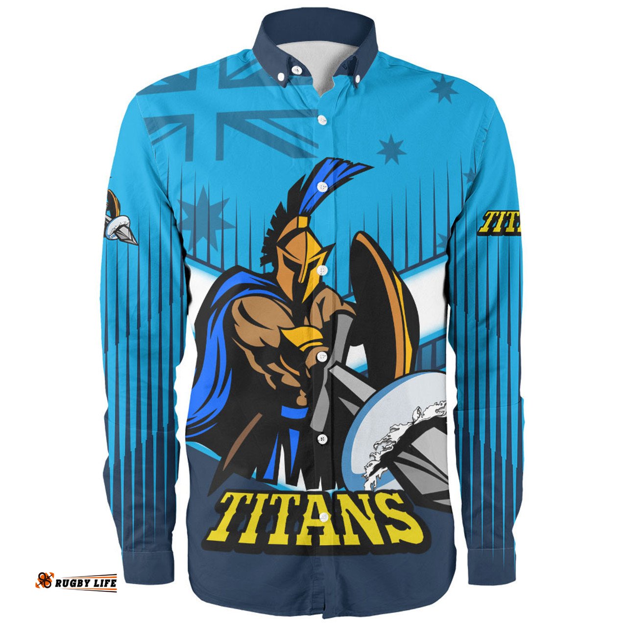 Amazing Aussie Gold Coast Titans Gold Coast Titans Mascot With Australia Flag Long Sleeve Shirt