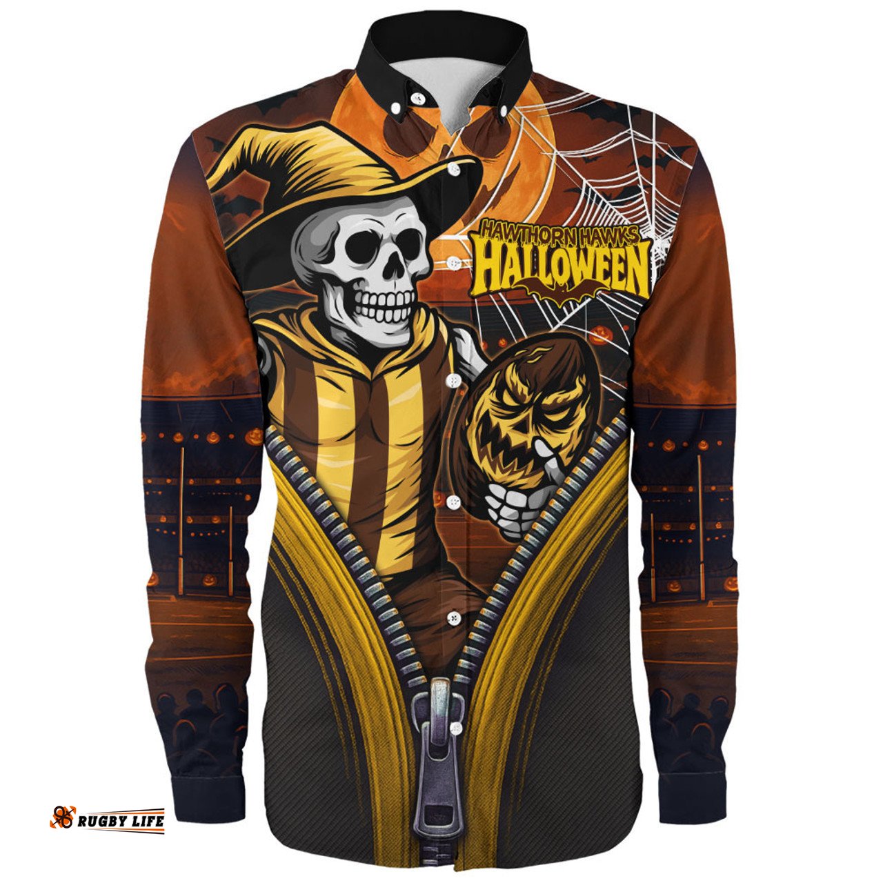 Amazing Aussie Hawthorn Halloween Night Reaper Zipper Long Sleeve Shirt