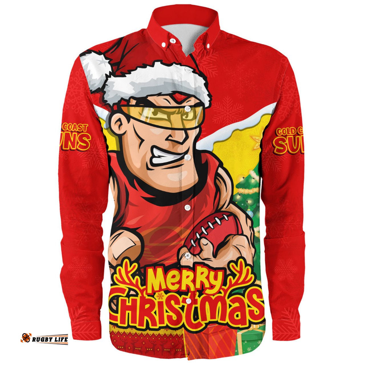 Amazing Aussie Gold Coast SUNS Santa Scoring Touchdown On Christmas Game Day Long Sleeve Shirt
