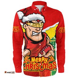 Amazing Aussie Gold Coast SUNS Santa Scoring Touchdown On Christmas Game Day Long Sleeve Shirt