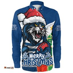 Amazing Aussie Geelong Cats Santa Scoring Touchdown On Christmas Game Day Long Sleeve Shirt