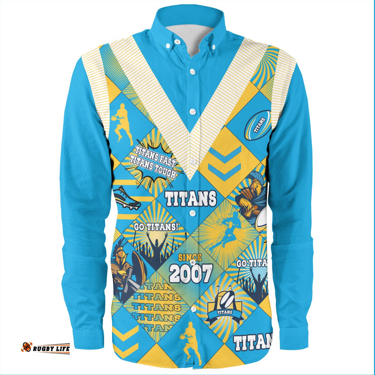 Amazing Aussie Gold Coast Titans Sport Argyle Patterns Style Tough Fan Rugby For Life Long Sleeve Shirt