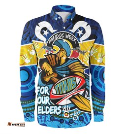 Amazing Aussie Gold Coast Titans Naidoc Week Customs Gold Coast Titans Naidoc Week For Our Elders Dot Art Styles Long Sleeve Shirt