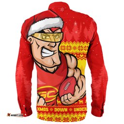 Amazing Aussie Gold Coast SUNS Merry Christmas Down Under Footy Power Style Long Sleeve Shirt