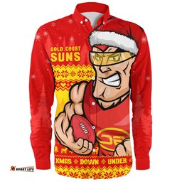 Amazing Aussie Gold Coast SUNS Merry Christmas Down Under Footy Power Style Long Sleeve Shirt