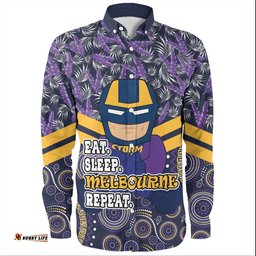 Amazing Aussie Melbourne Storm Tropical Patterns And Dot Painting Eat Sleep Rugby Repeat Long Sleeve Shirt