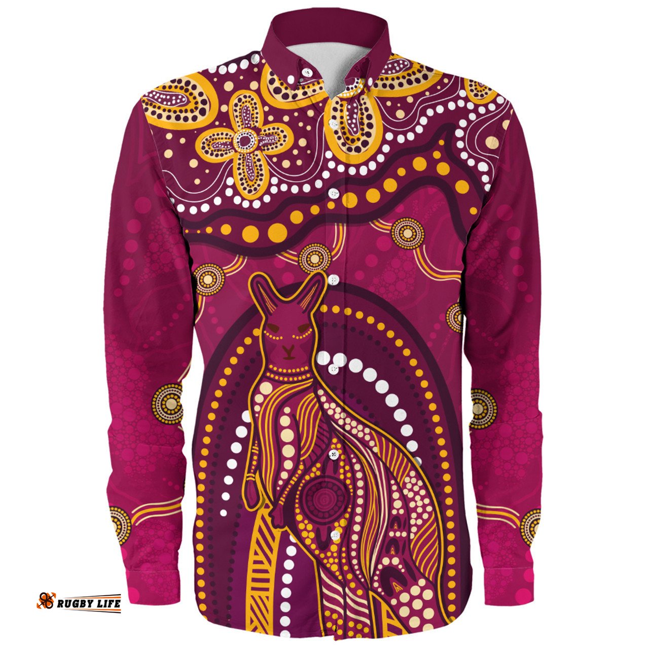 Amazing Aussie Indigenous Australian Aboriginal Kangaroo Dreaming Outback Spirit Edition Maroons Long Sleeve Shirt
