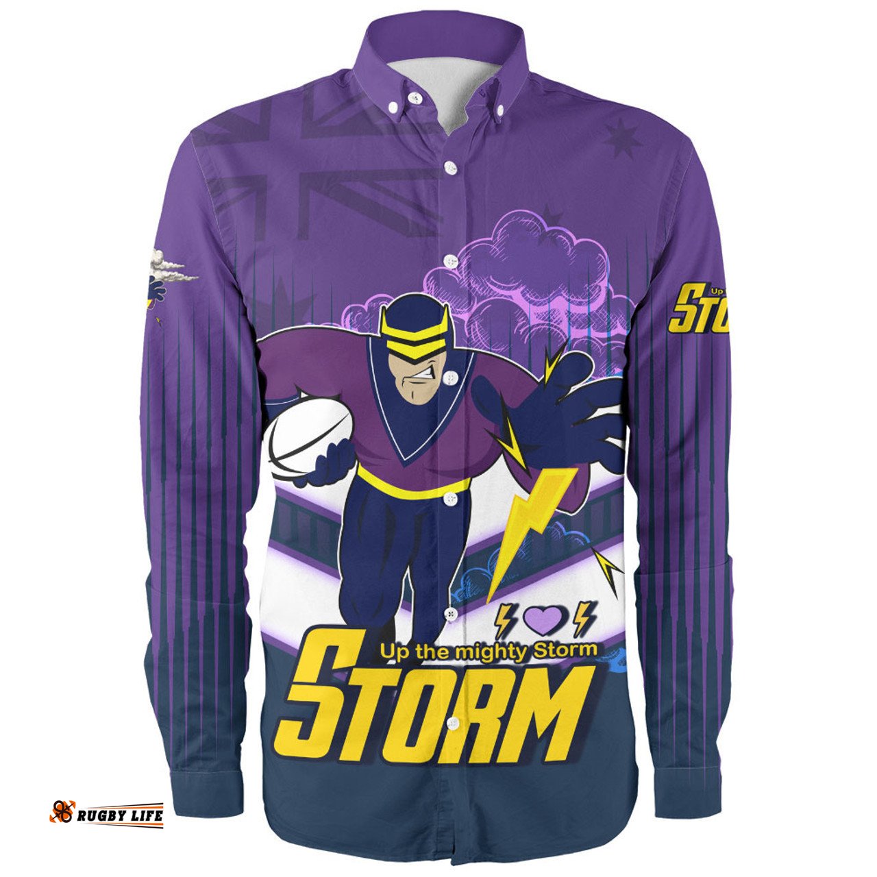 Amazing Aussie Melbourne Storm Melbourne Storm Mascot With Australia Flag Long Sleeve Shirt