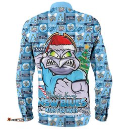 Amazing Aussie New South Wales Blues Merry Ugly Christmas Comic Style Long Sleeve Shirt