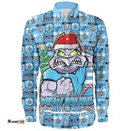 Amazing Aussie New South Wales Blues Merry Ugly Christmas Comic Style Long Sleeve Shirt