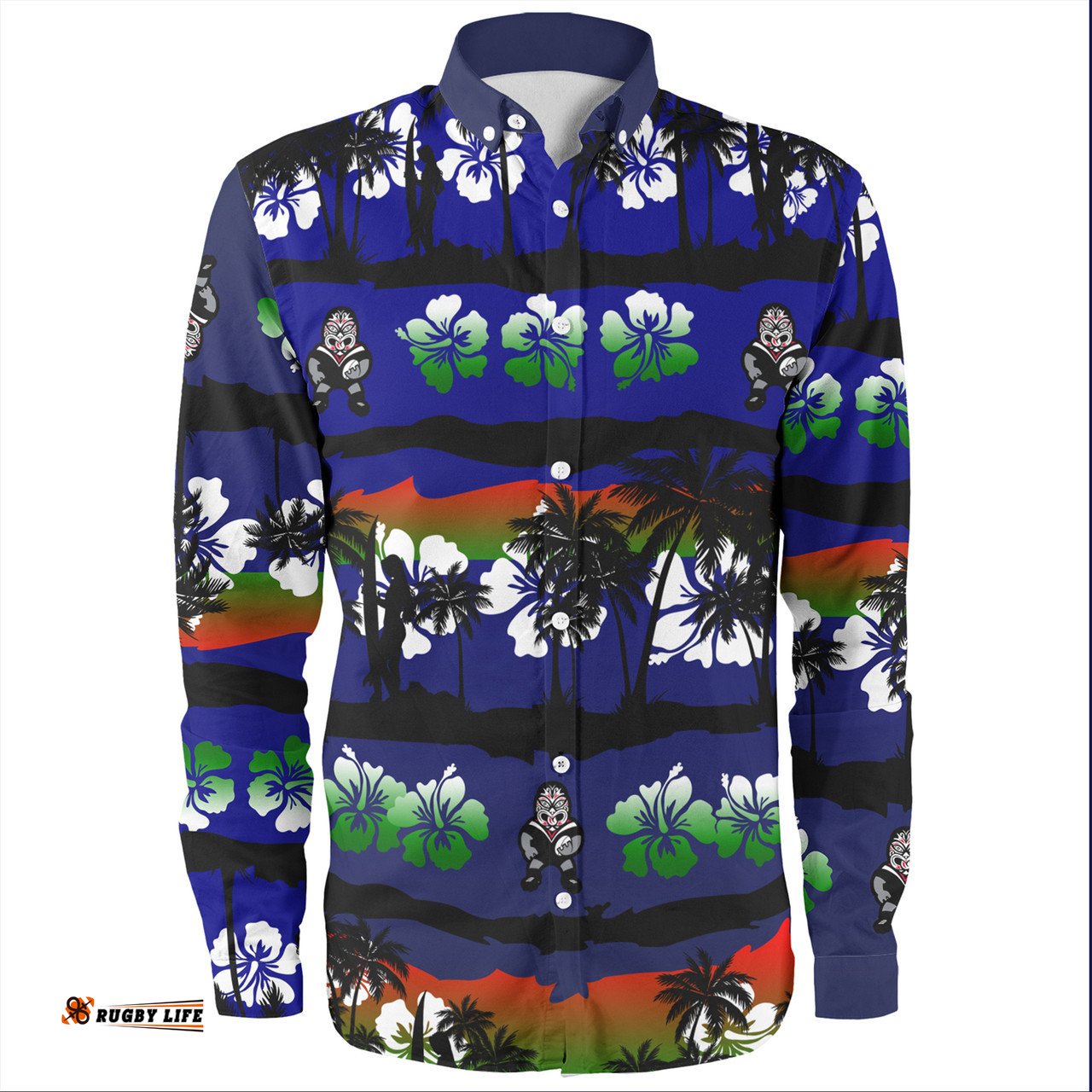 Amazing Aussie New Zealand Warriors Sport Tropical Hibiscus and Coconut Trees Long Sleeve Shirt
